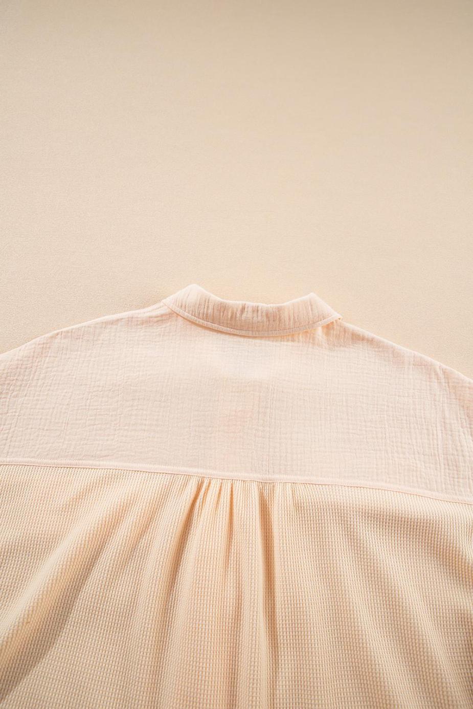 Blouses | Beige Waffle Crinkle Patchwork Short Batwing Sleeve Shirt - Women