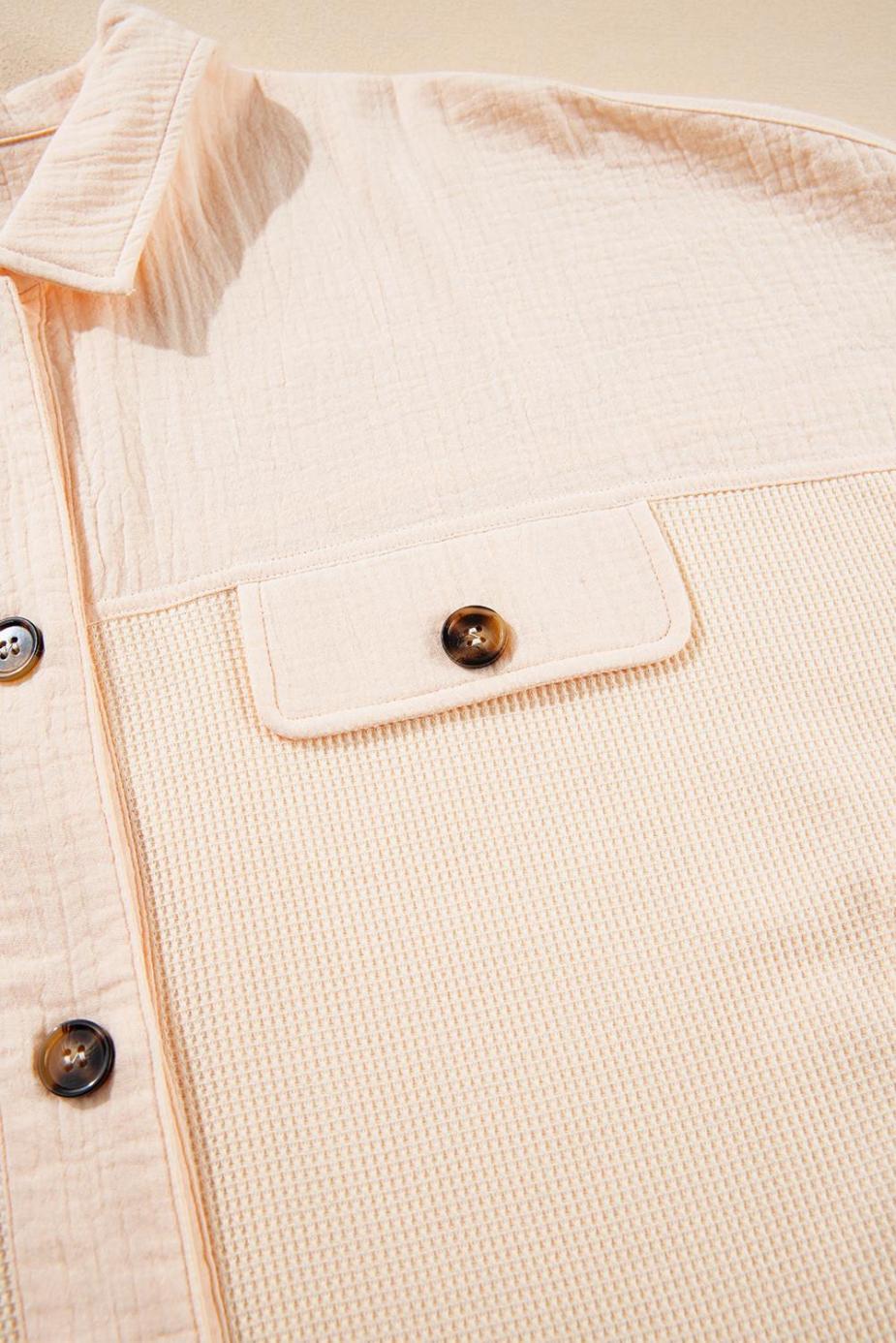 Blouses | Beige Waffle Crinkle Patchwork Short Batwing Sleeve Shirt - Women