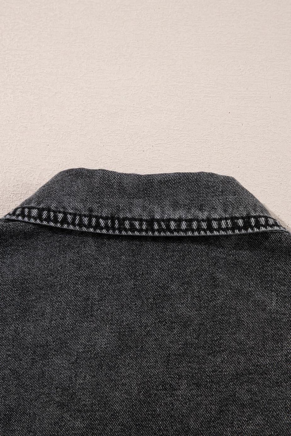 Blouses | Black Flap Pocket Button Up Raw Hem Short Sleeve Denim Shirt - Women