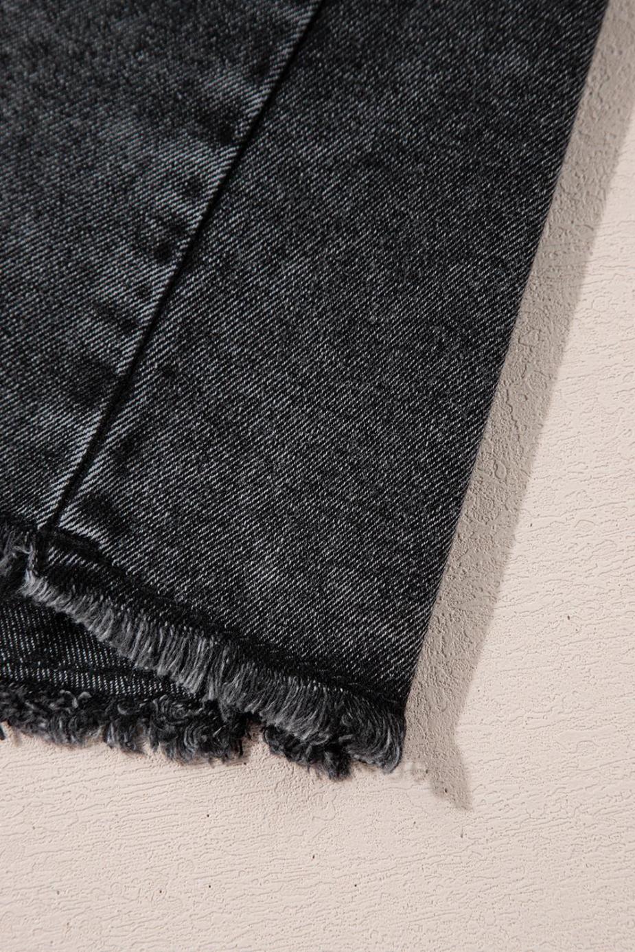 Blouses | Black Flap Pocket Button Up Raw Hem Short Sleeve Denim Shirt - Women