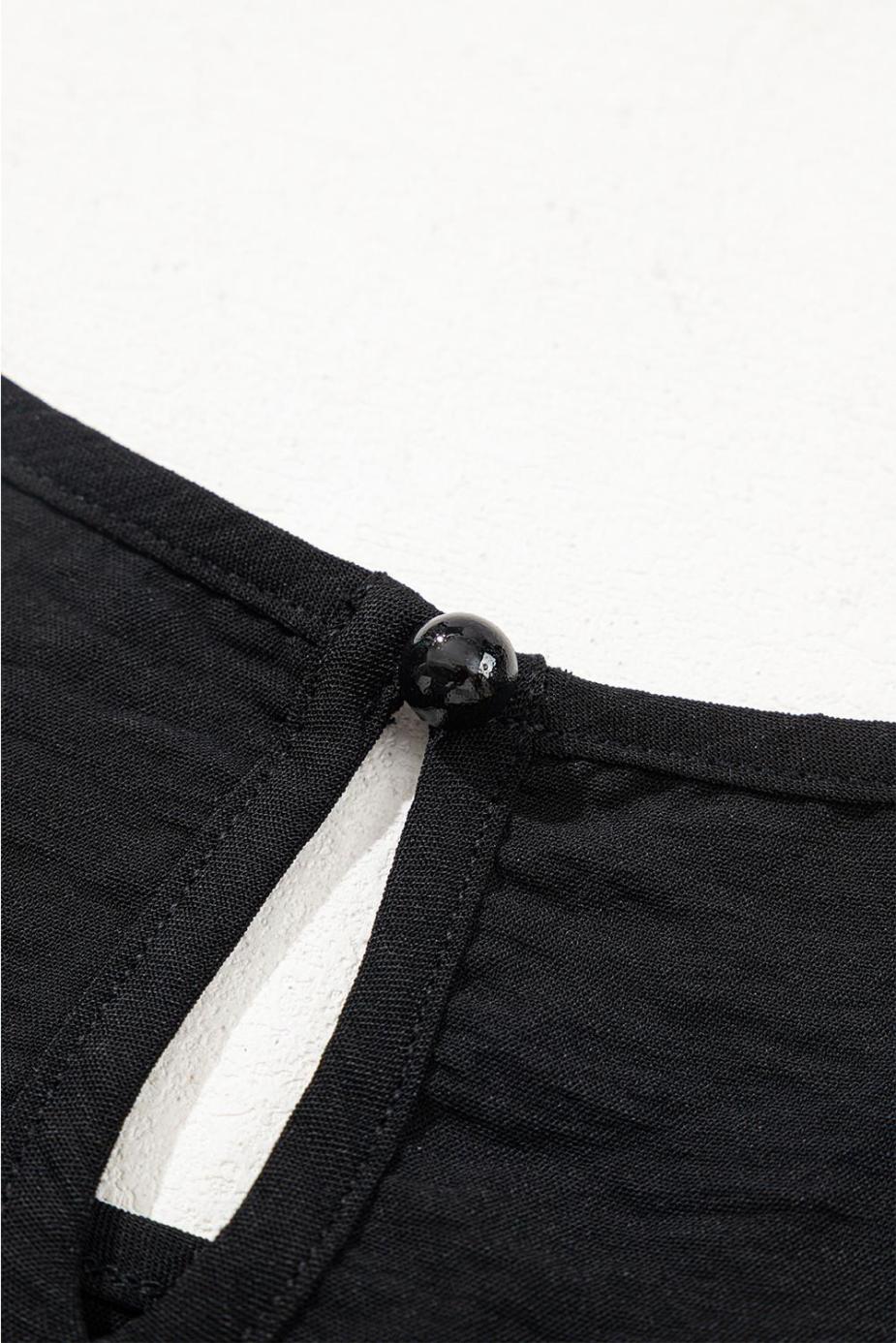 Blouses | Black Flounce Sleeve Pleated Textured Blouse - Women