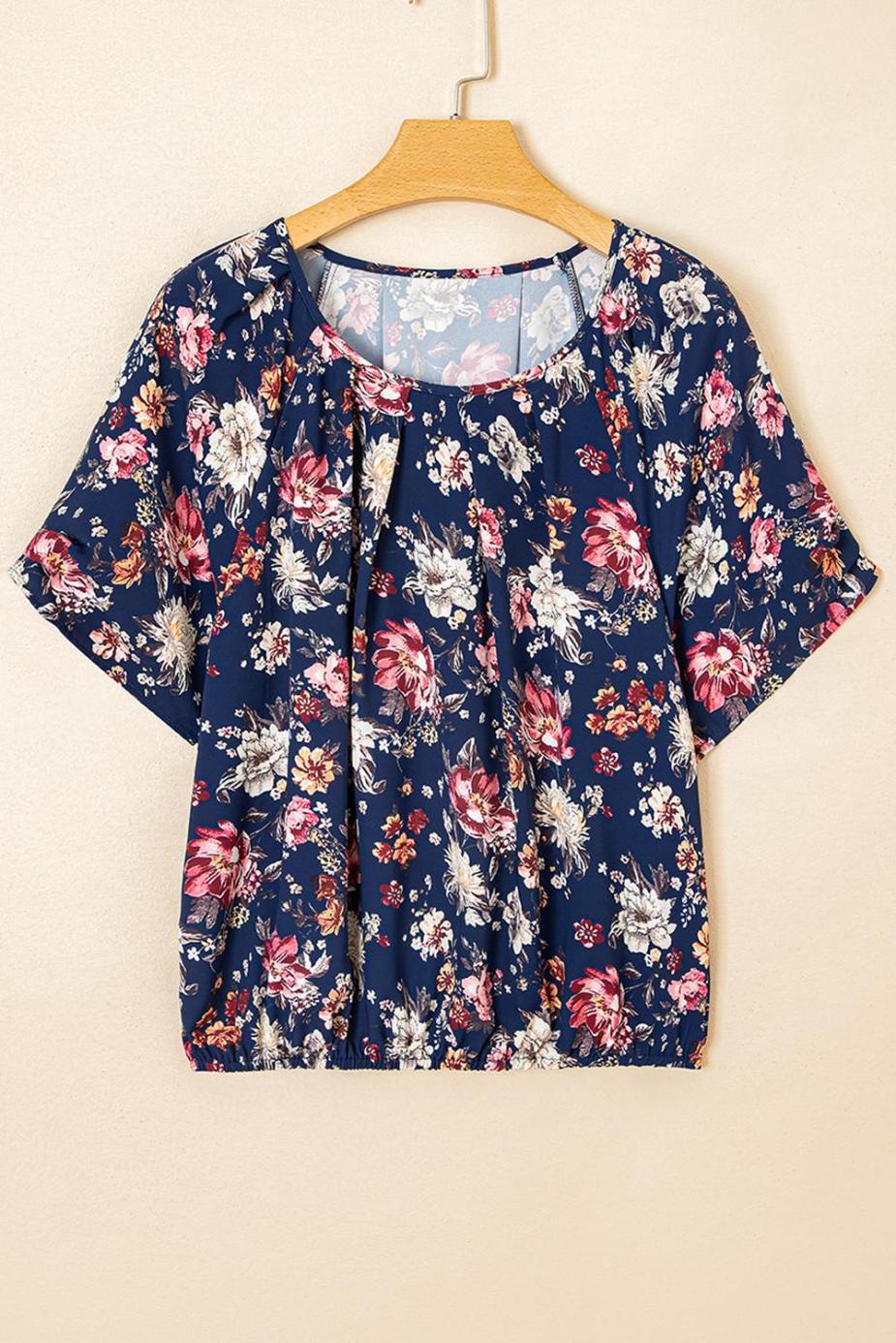 Blouses | Blue Floral Print Flounce Sleeve Boho Blouse - Women