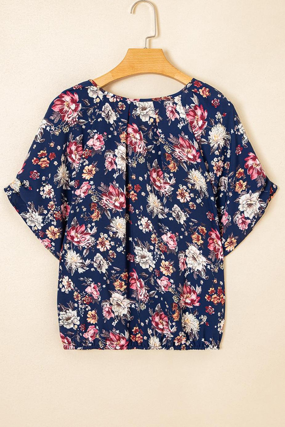 Blouses | Blue Floral Print Flounce Sleeve Boho Blouse - Women