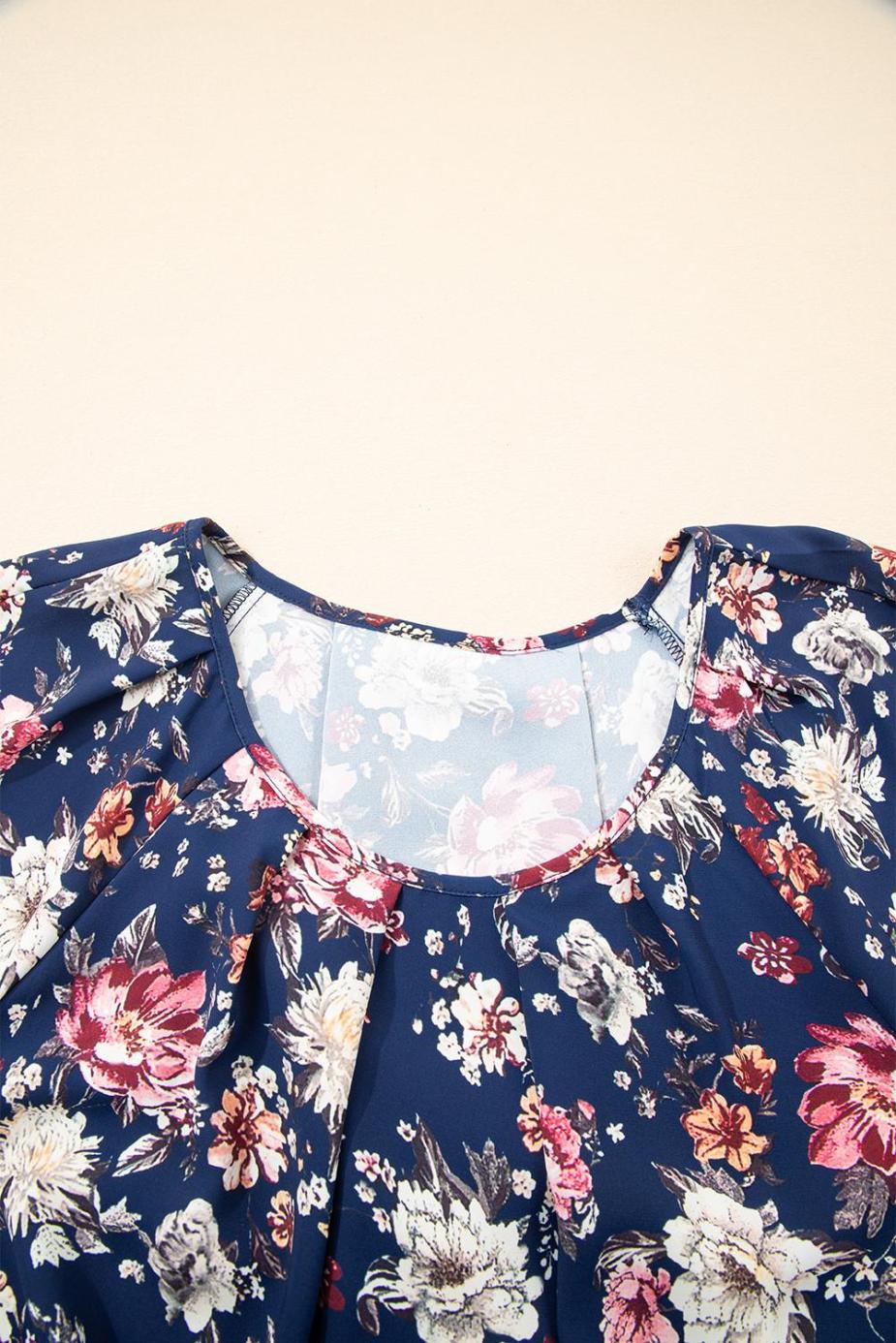 Blouses | Blue Floral Print Flounce Sleeve Boho Blouse - Women