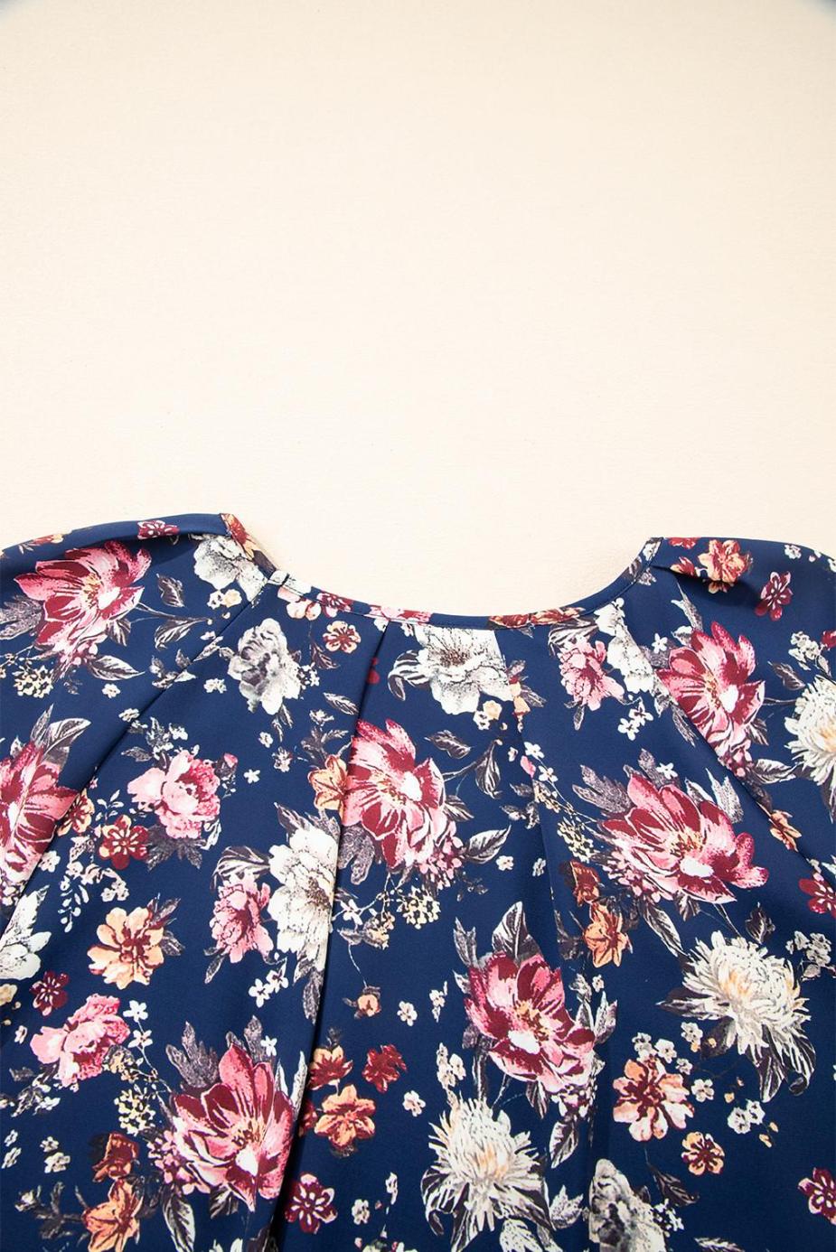 Blouses | Blue Floral Print Flounce Sleeve Boho Blouse - Women