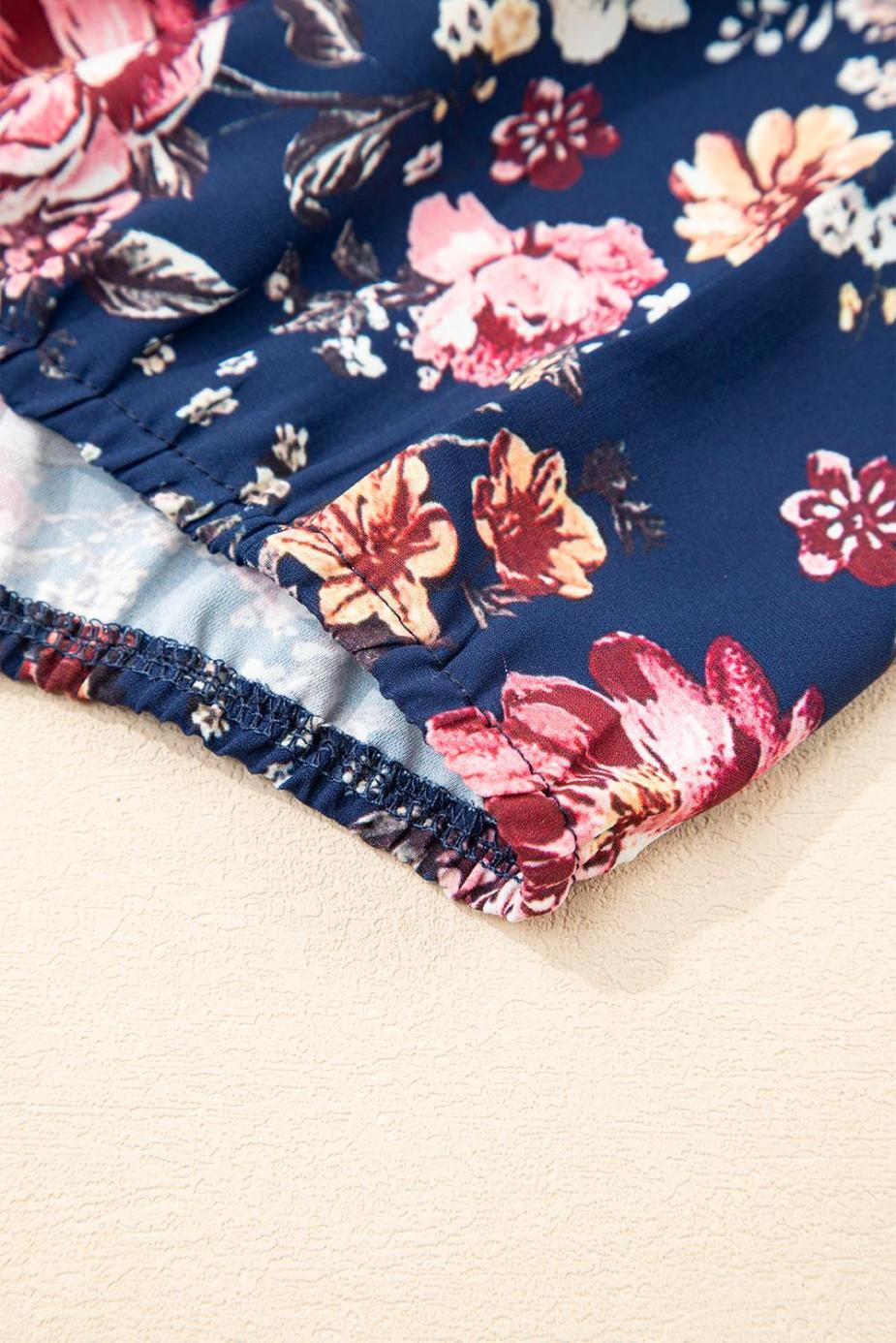 Blouses | Blue Floral Print Flounce Sleeve Boho Blouse - Women