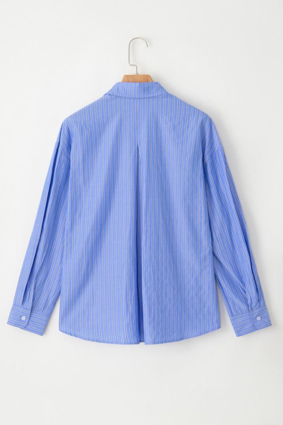 Blouses | Blue Stripe Button Up Oversized Casual Shirt - Women