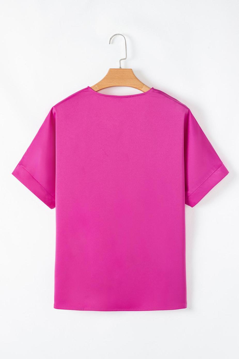 Blouses | Bright Pink Plain V-Neck Dolman Sleeve Loose Top - Women