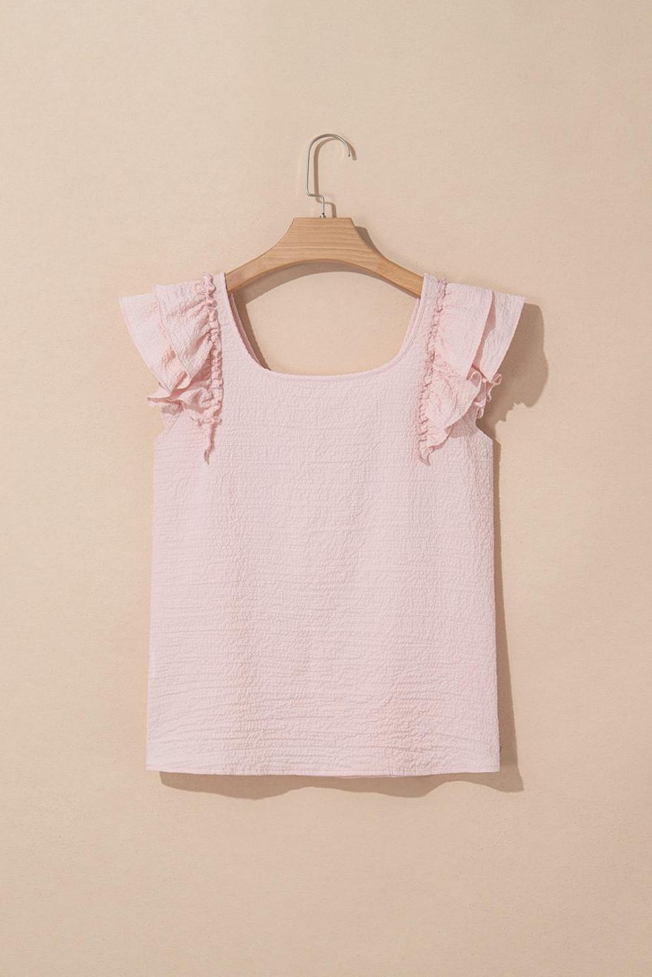 Blouses | Gossamer Pink Textured Bow Frilled Ruffle Sleeve Blouse - Women