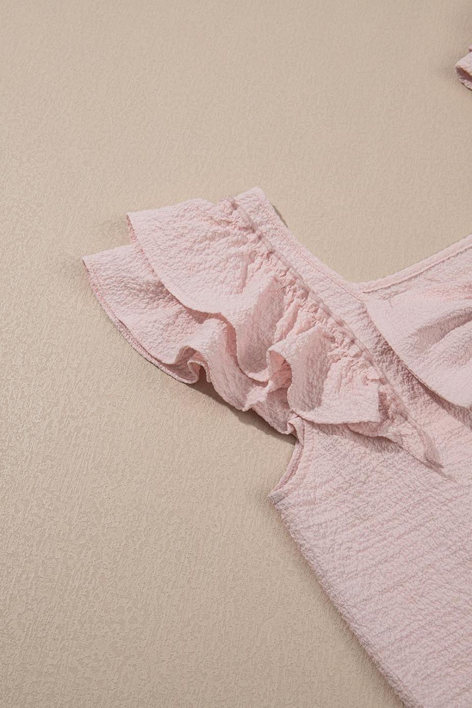 Blouses | Gossamer Pink Textured Bow Frilled Ruffle Sleeve Blouse - Women