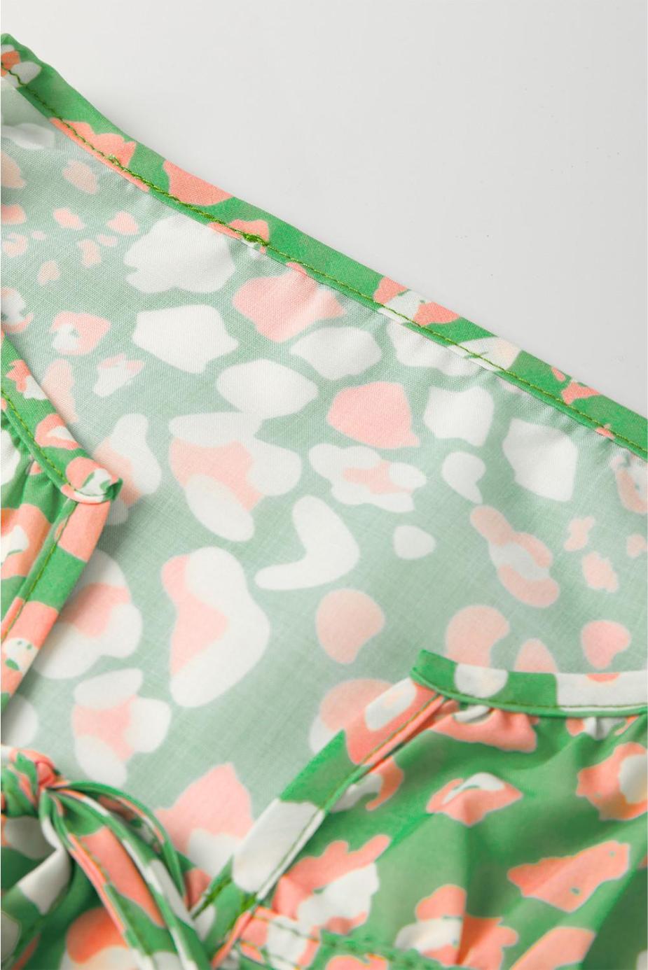 Blouses | Green Abstract Leopard Tie Front Flutter Sleeve Blouse - Women