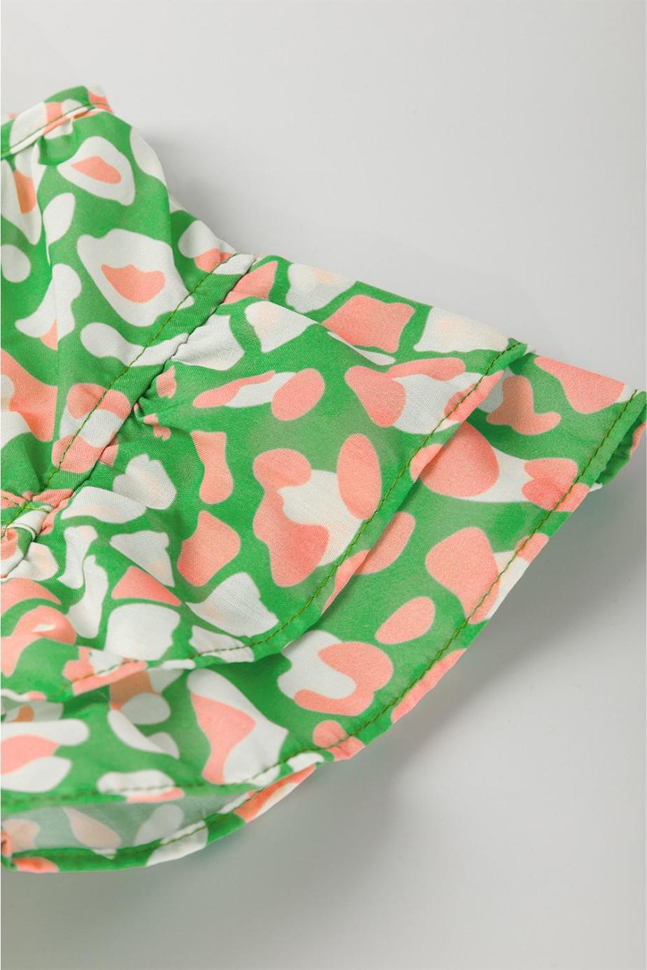 Blouses | Green Abstract Leopard Tie Front Flutter Sleeve Blouse - Women