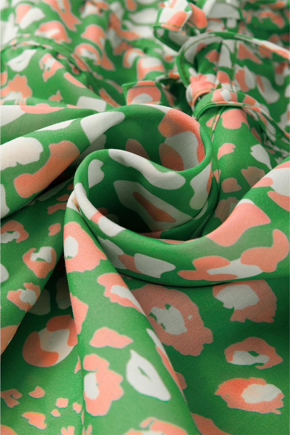 Blouses | Green Abstract Leopard Tie Front Flutter Sleeve Blouse - Women