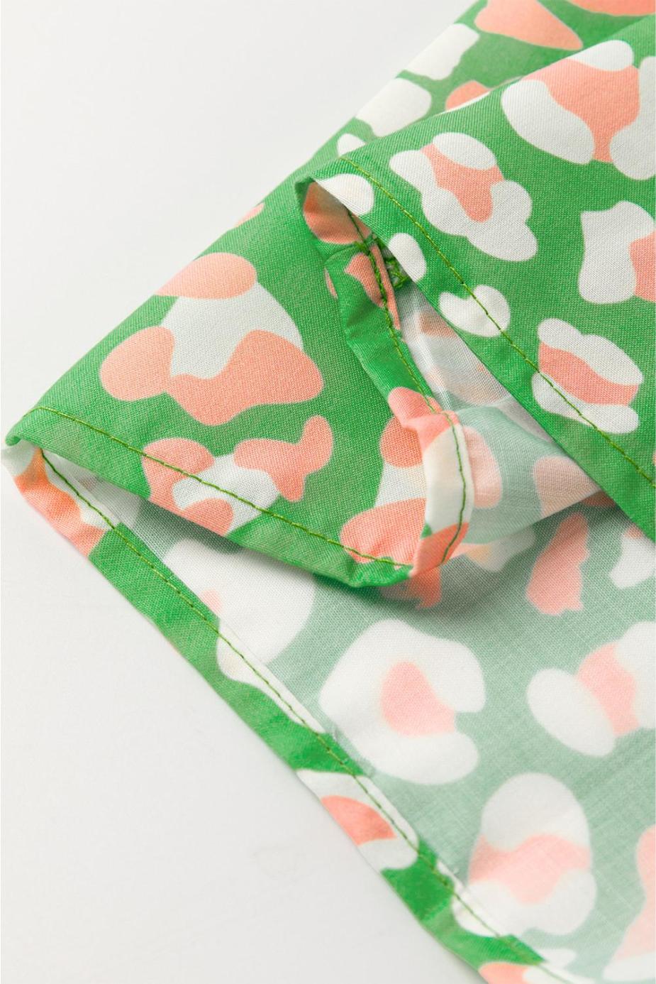 Blouses | Green Abstract Leopard Tie Front Flutter Sleeve Blouse - Women