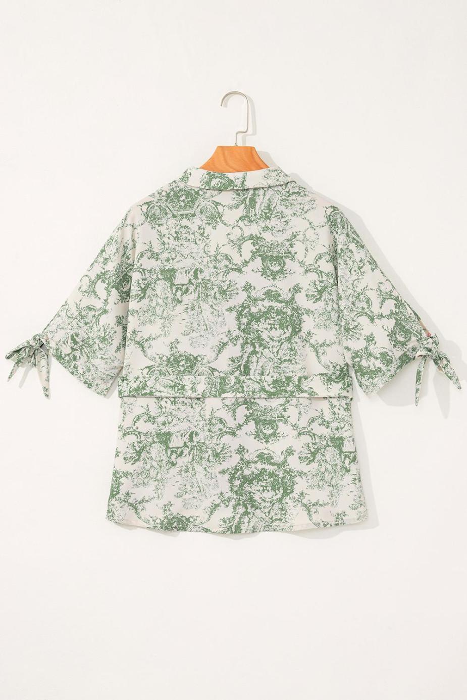 Blouses | Green Boho Abstract V-Neck Button Shirt - Women