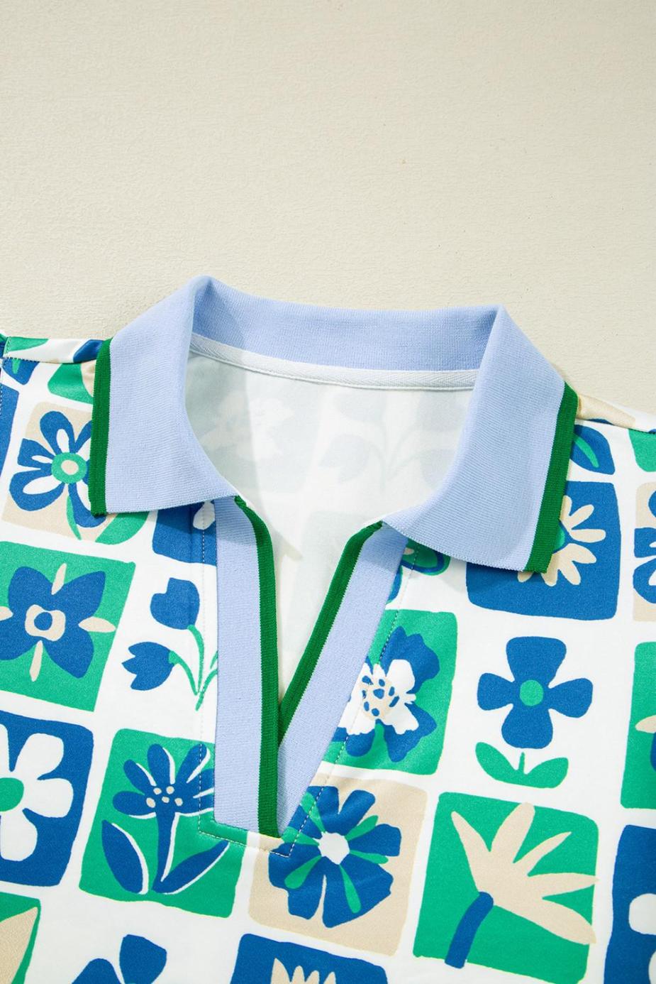 Blouses | Green Floral Plaid Colorblock Flutter Sleeve Blouse - Women