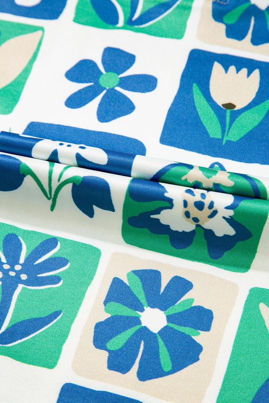 Blouses | Green Floral Plaid Colorblock Flutter Sleeve Blouse - Women