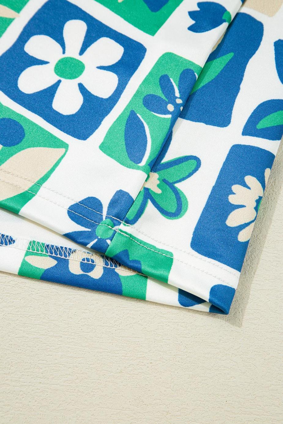 Blouses | Green Floral Plaid Colorblock Flutter Sleeve Blouse - Women