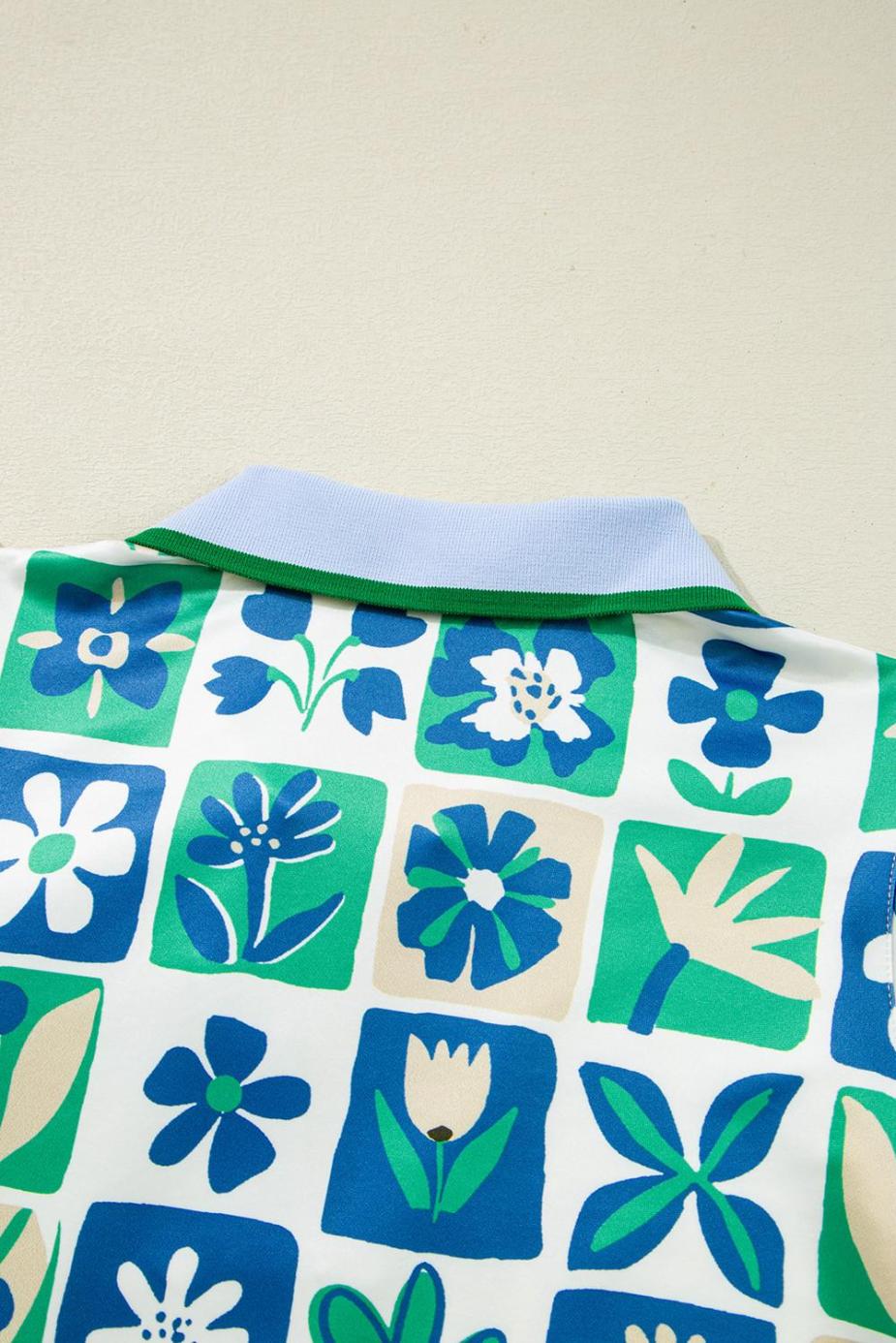 Blouses | Green Floral Plaid Colorblock Flutter Sleeve Blouse - Women