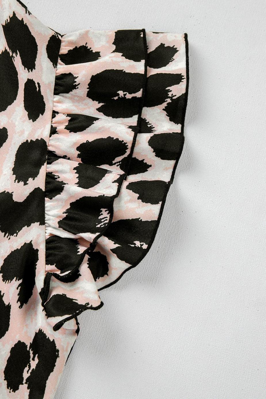 Blouses | Khaki Leopard Print Layered Ruffle Sleeve Blouse - Women