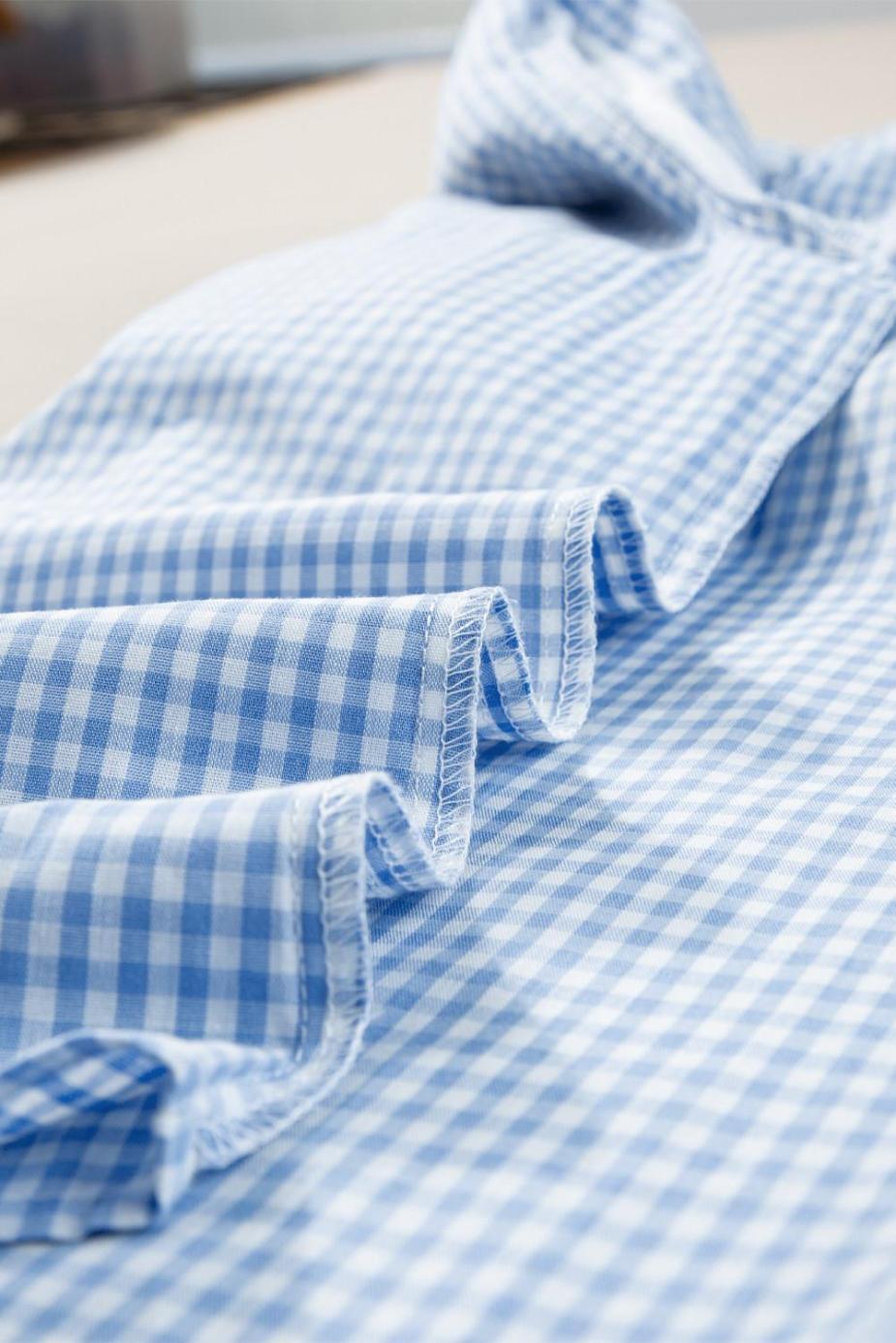 Blouses | Light Blue Flower Embroidered Puff Sleeve Gingham Blouse - Women