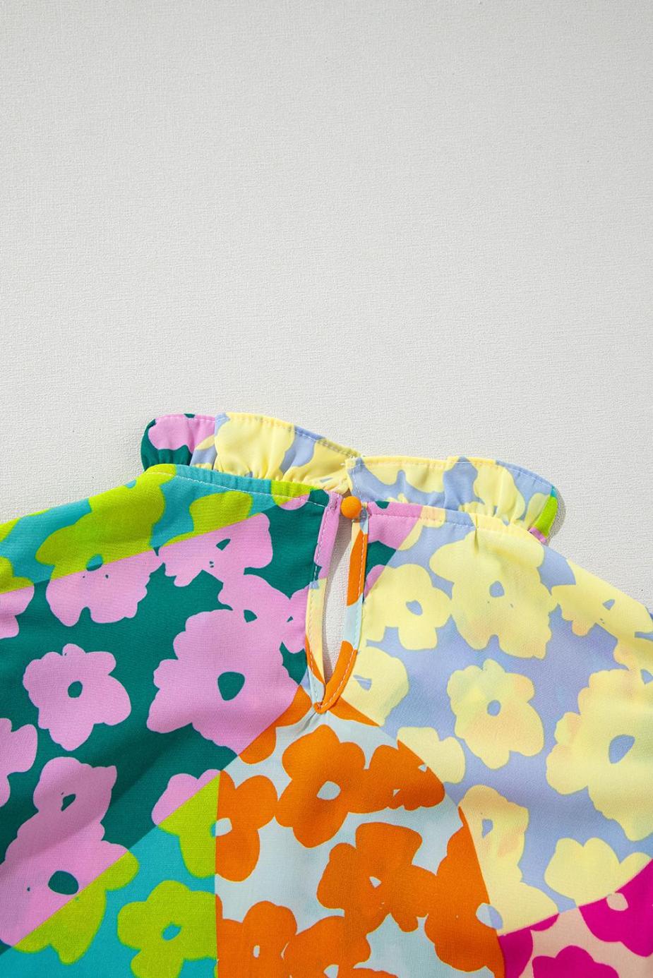 Blouses | Multicolor Abstract Print Layered Ruffle Sleeve Pleated Blouse - Women