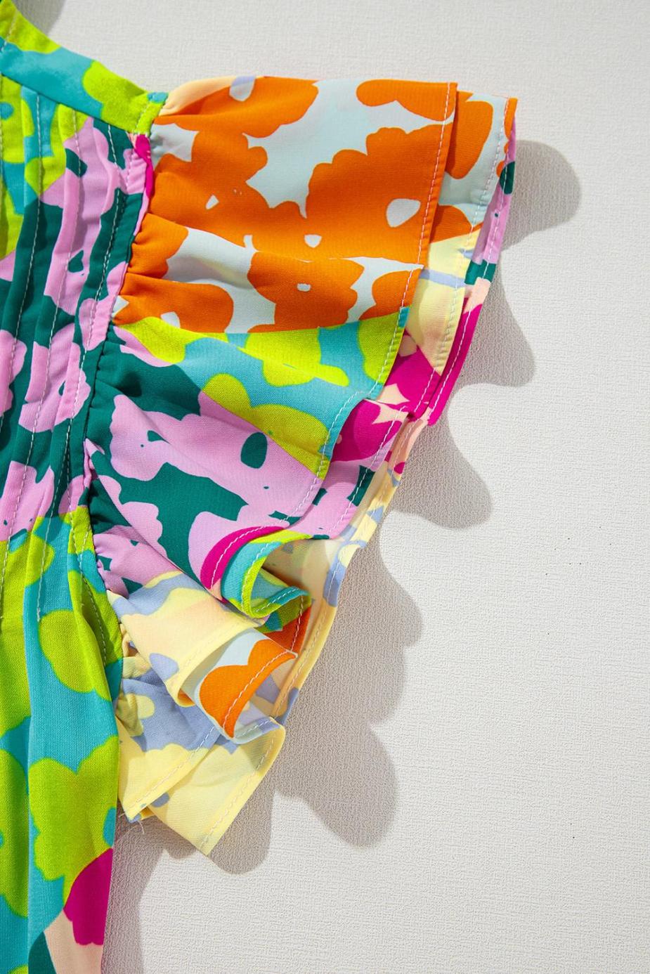 Blouses | Multicolor Abstract Print Layered Ruffle Sleeve Pleated Blouse - Women