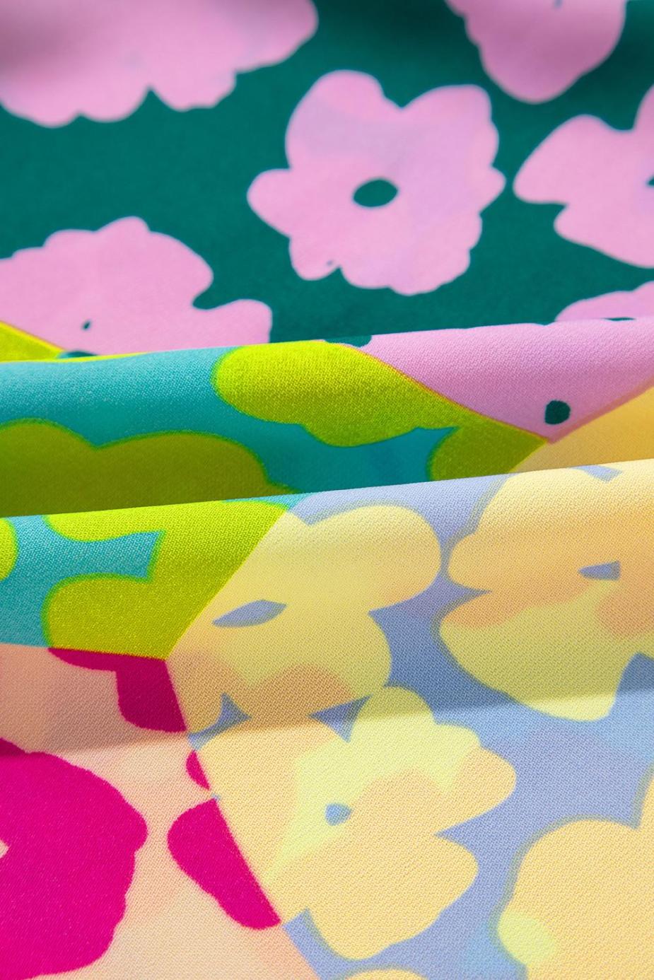 Blouses | Multicolor Abstract Print Layered Ruffle Sleeve Pleated Blouse - Women