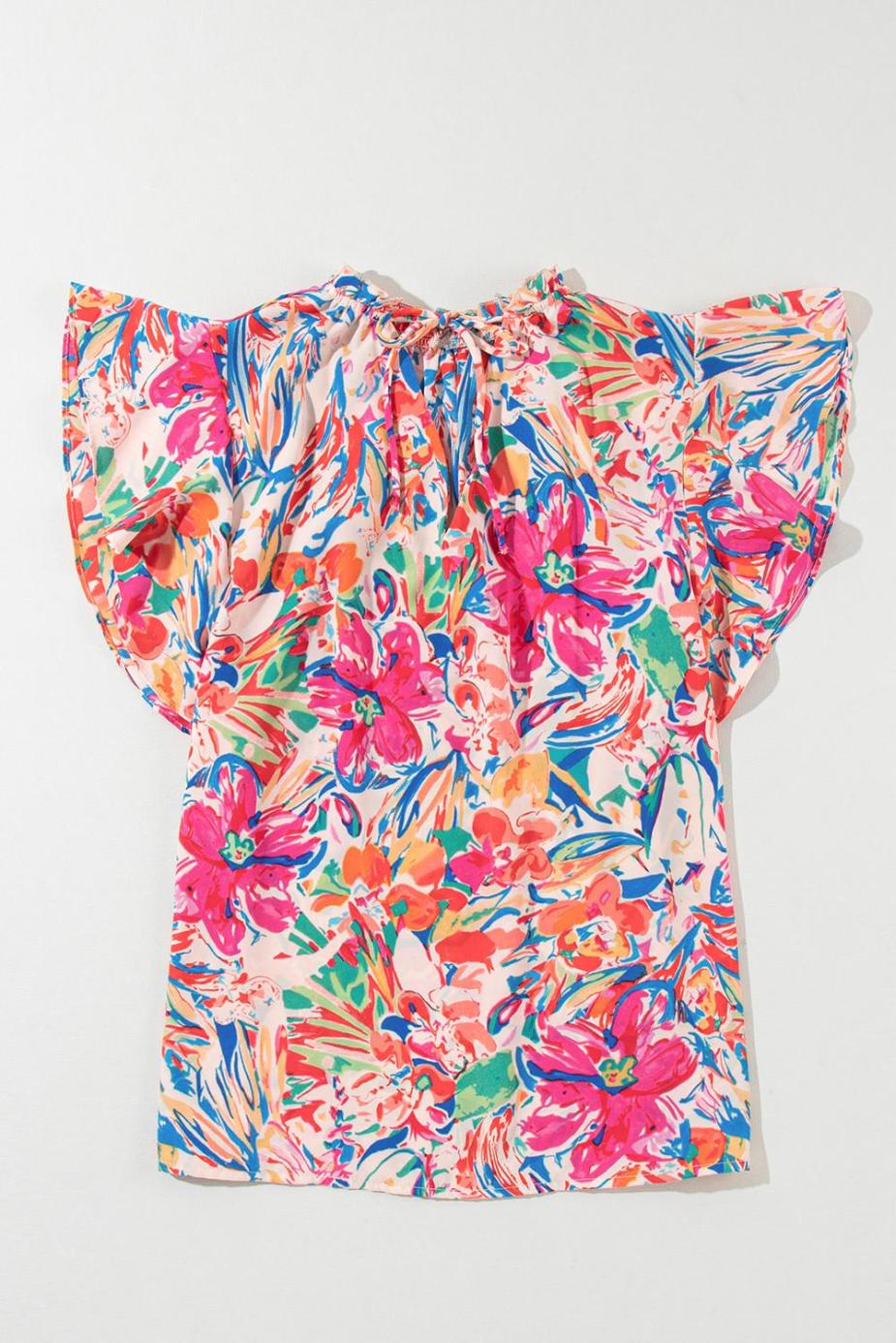 Blouses | Multicolour Floral Print Tied V-Neck Ruffle Sleeve Blouse - Women