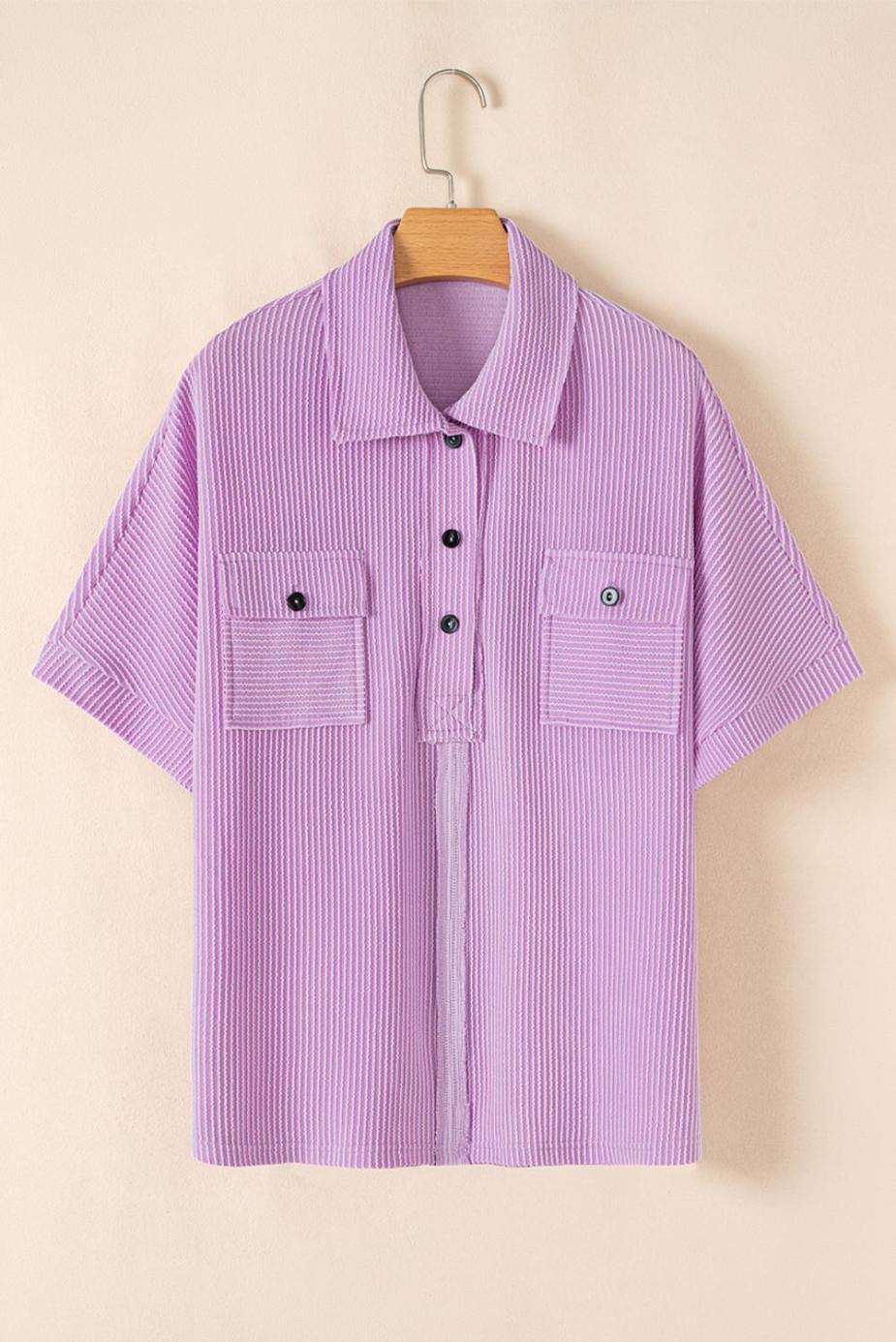 Blouses | Orchid Bouquet Corded Flap Pocket Collared Buttoned Blouse - Women