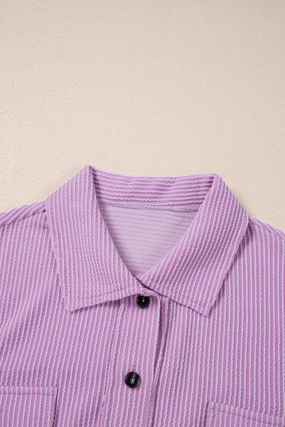 Blouses | Orchid Bouquet Corded Flap Pocket Collared Buttoned Blouse - Women