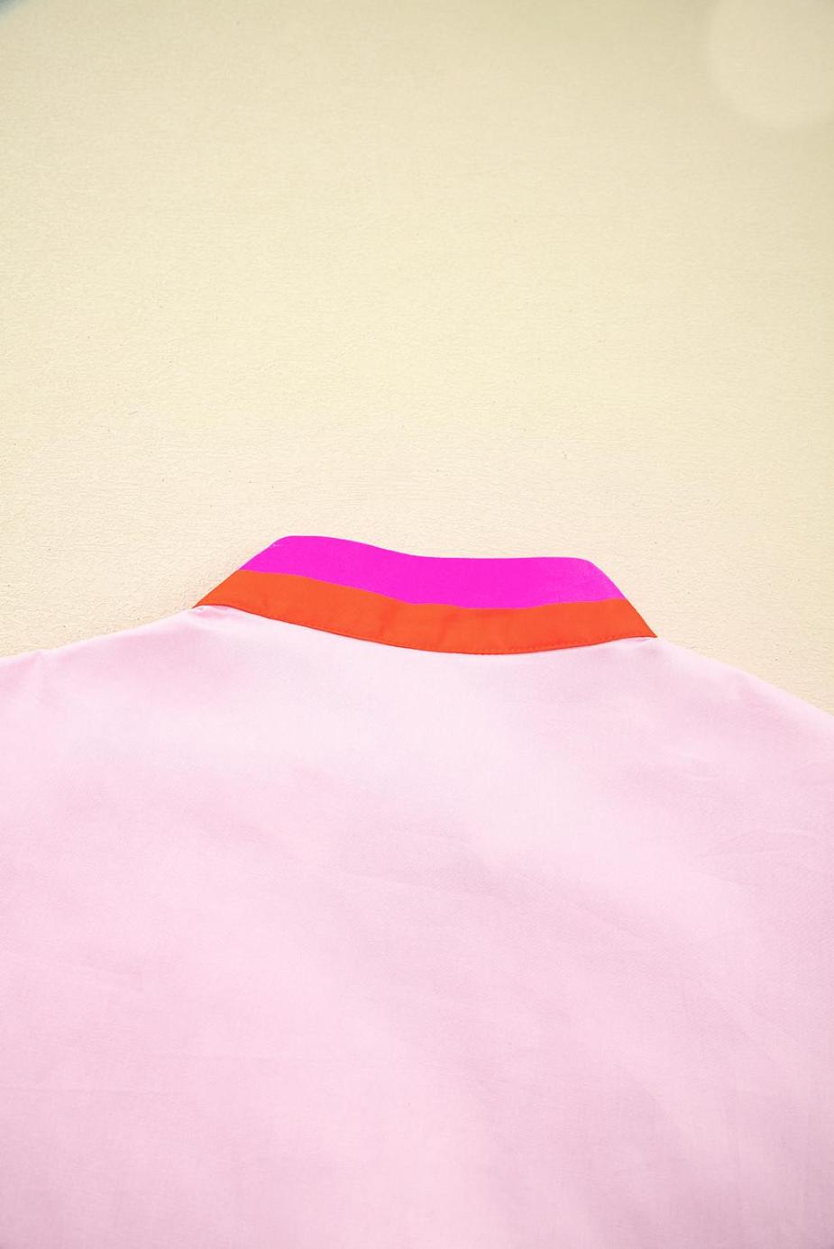 Blouses | Pink Puff Sleeve Pop Of Color Neckline Blouse - Women