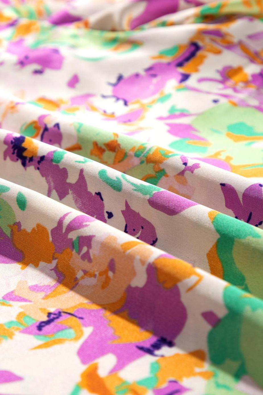 Blouses | Purple Abstract Print Ruffled Short Sleeve Notched Neck Blouse - Women