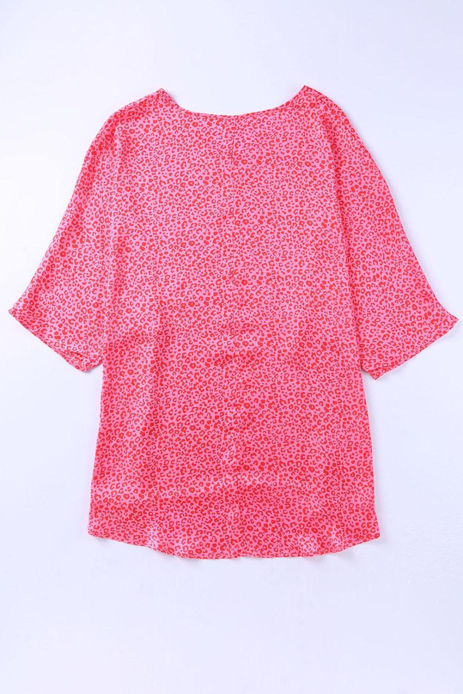 Blouses | Rosy Leopard Print Oversized Casual Half Sleeve V Neck Top - Women