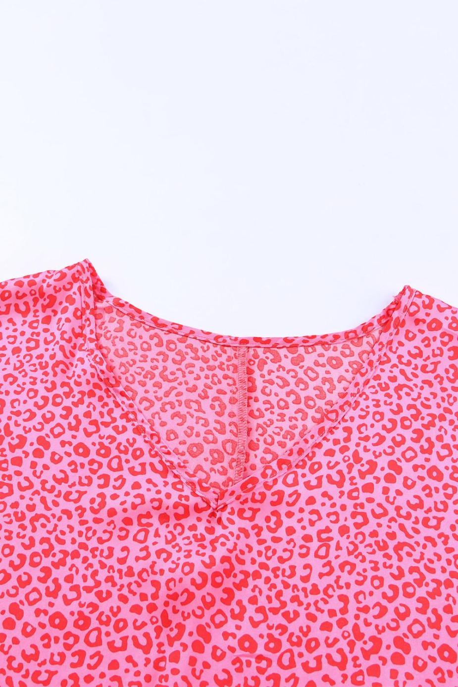 Blouses | Rosy Leopard Print Oversized Casual Half Sleeve V Neck Top - Women