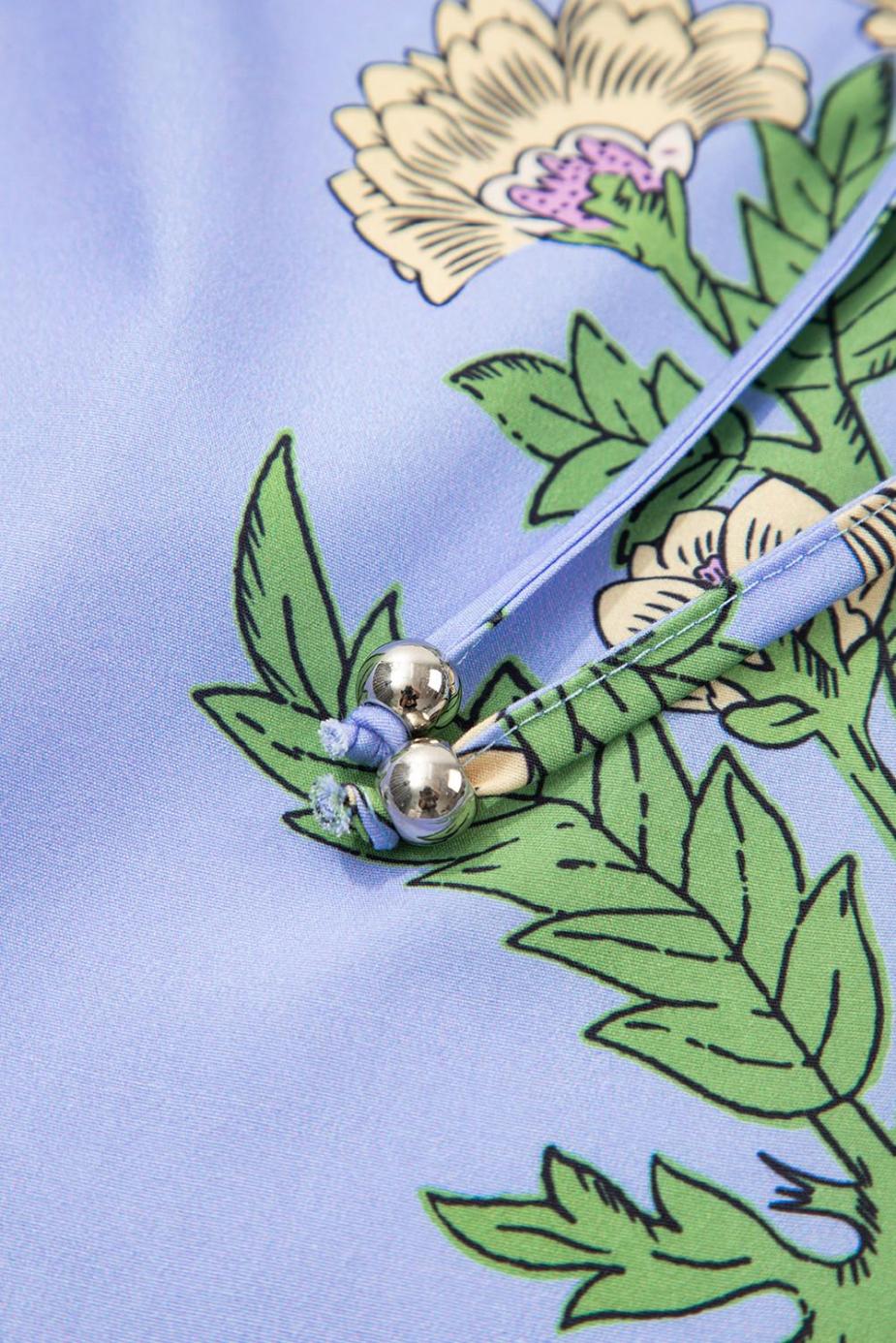 Blouses | Sky Blue Floral Print V Neck Bubble Sleeve Blouse - Women