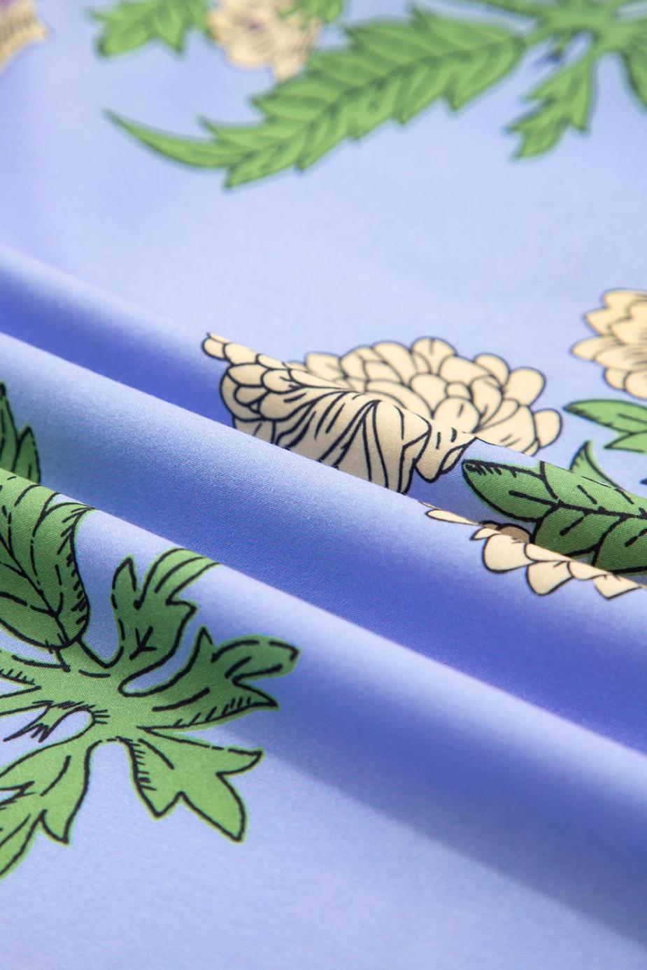 Blouses | Sky Blue Floral Print V Neck Bubble Sleeve Blouse - Women