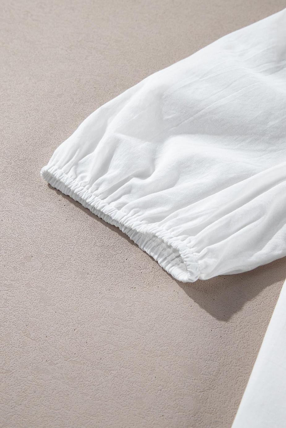 Blouses | White Embroidered Lace Patchwork Tie Neck Half Sleeve Blouse - Women