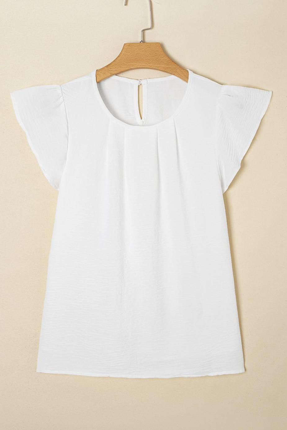 Blouses | White Flounce Sleeve Pleated Textured Blouse - Women