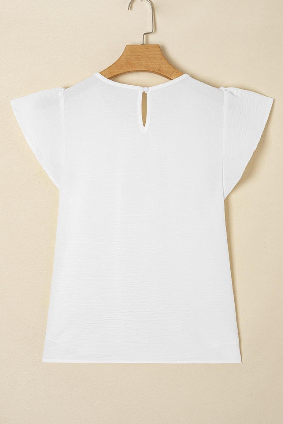 Blouses | White Flounce Sleeve Pleated Textured Blouse - Women