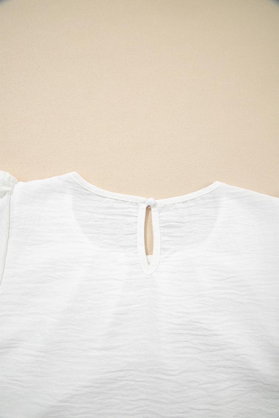 Blouses | White Flounce Sleeve Pleated Textured Blouse - Women