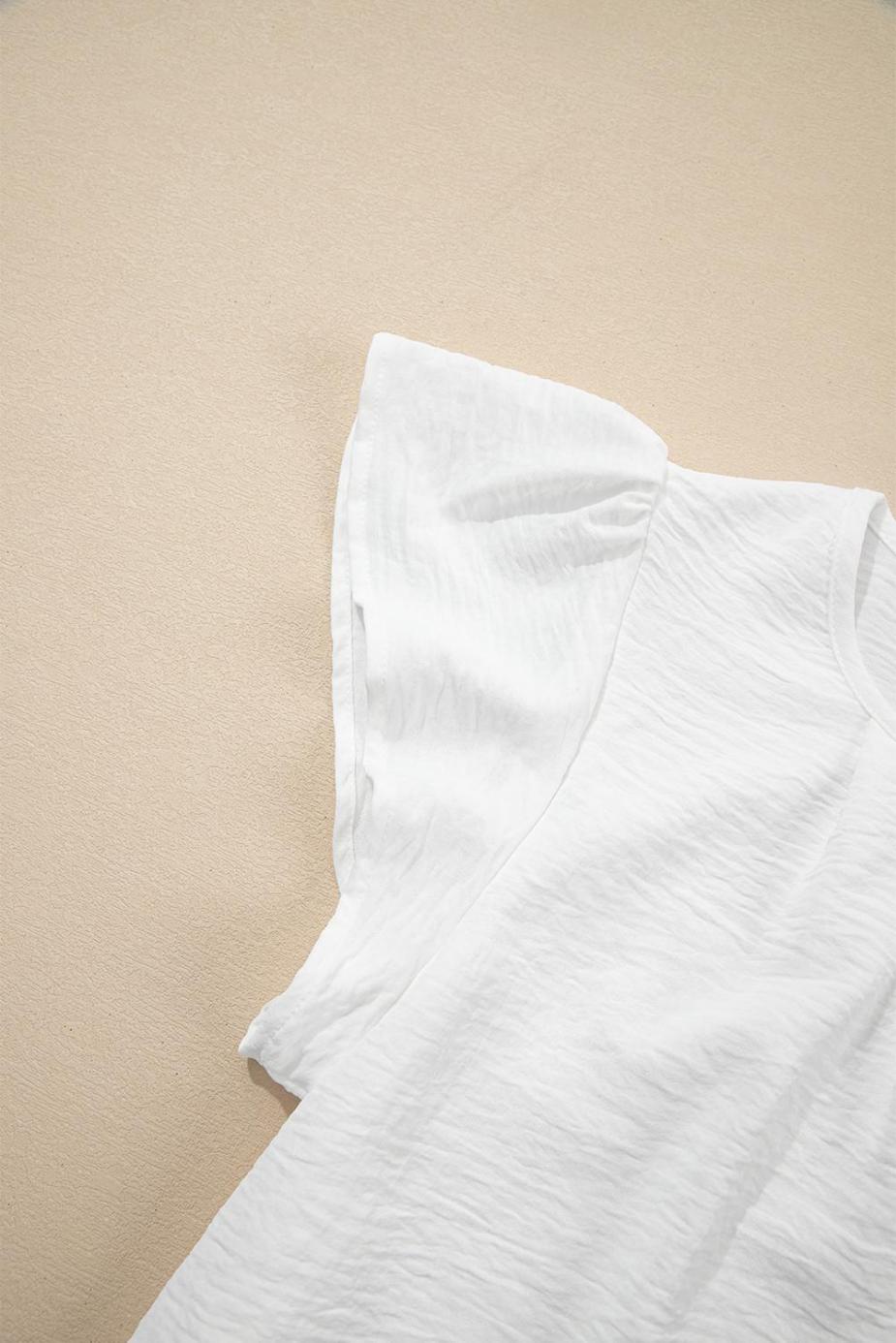 Blouses | White Flounce Sleeve Pleated Textured Blouse - Women