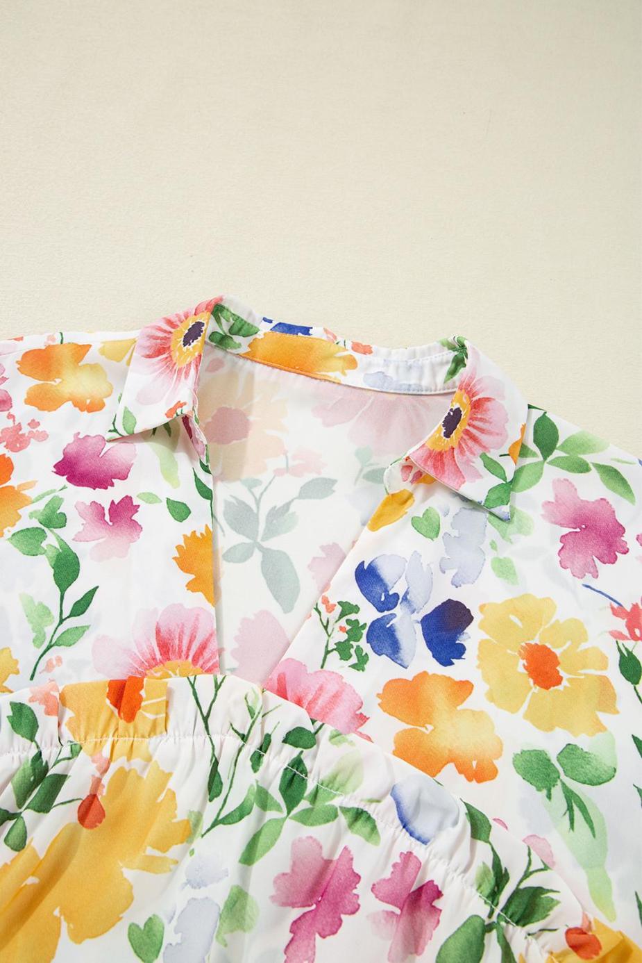 Blouses | Yellow Allover Floral Print Boxy Fit V Neck Blouse - Women