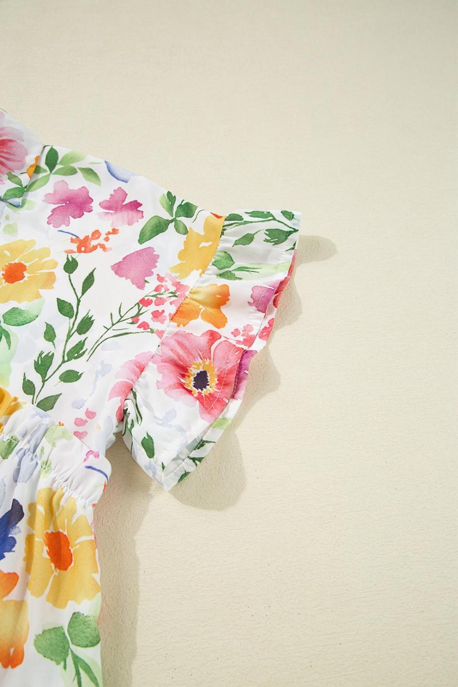 Blouses | Yellow Allover Floral Print Boxy Fit V Neck Blouse - Women