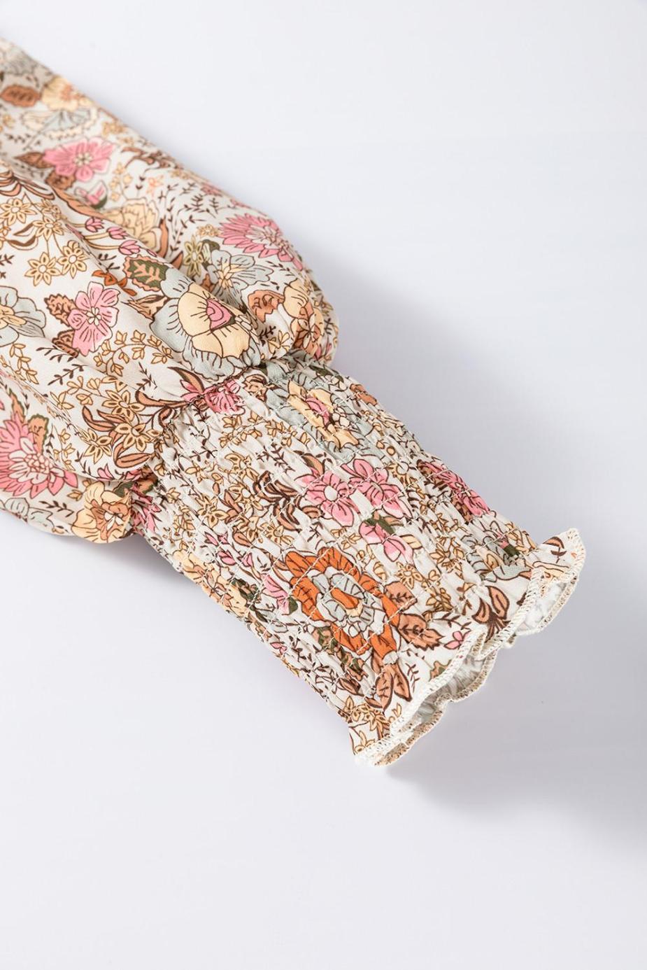 Blouses | Yellow Floral Print Tie Neck Lantern Sleeve Blouse - Women