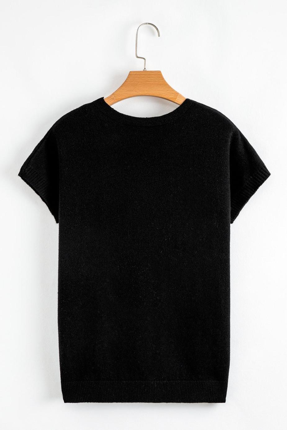Knit Tops | Black Bow Pattern Short Sleeve Knit Top - Women