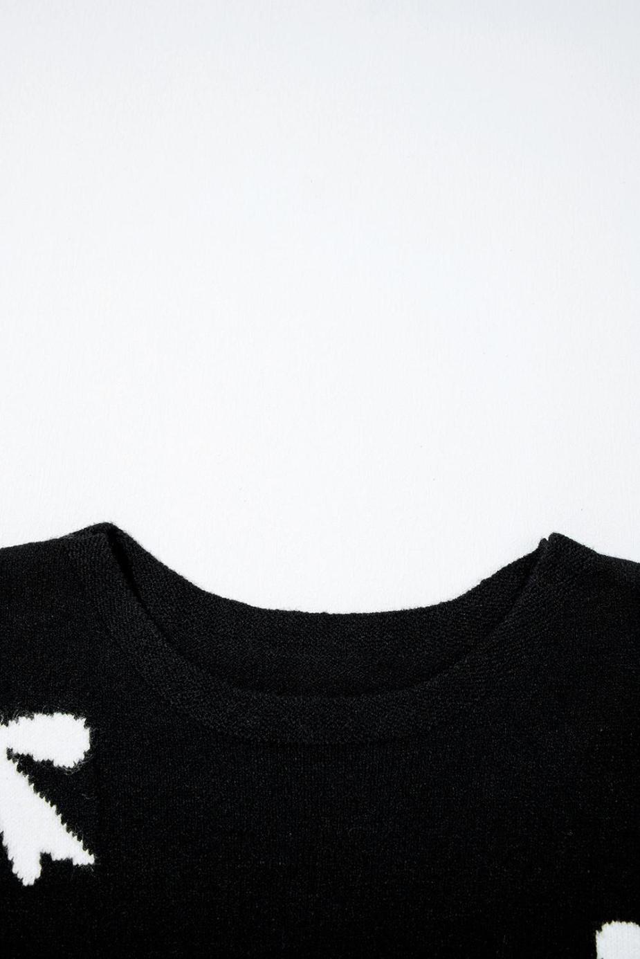 Knit Tops | Black Bow Pattern Short Sleeve Knit Top - Women