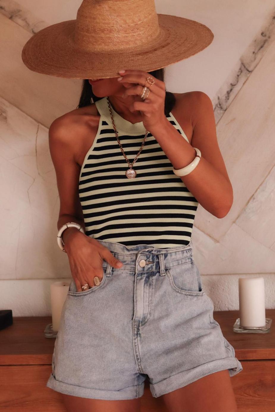 Knit Tops | Black Stripe Crew Neck Slim Fit Sweater Vest - Women