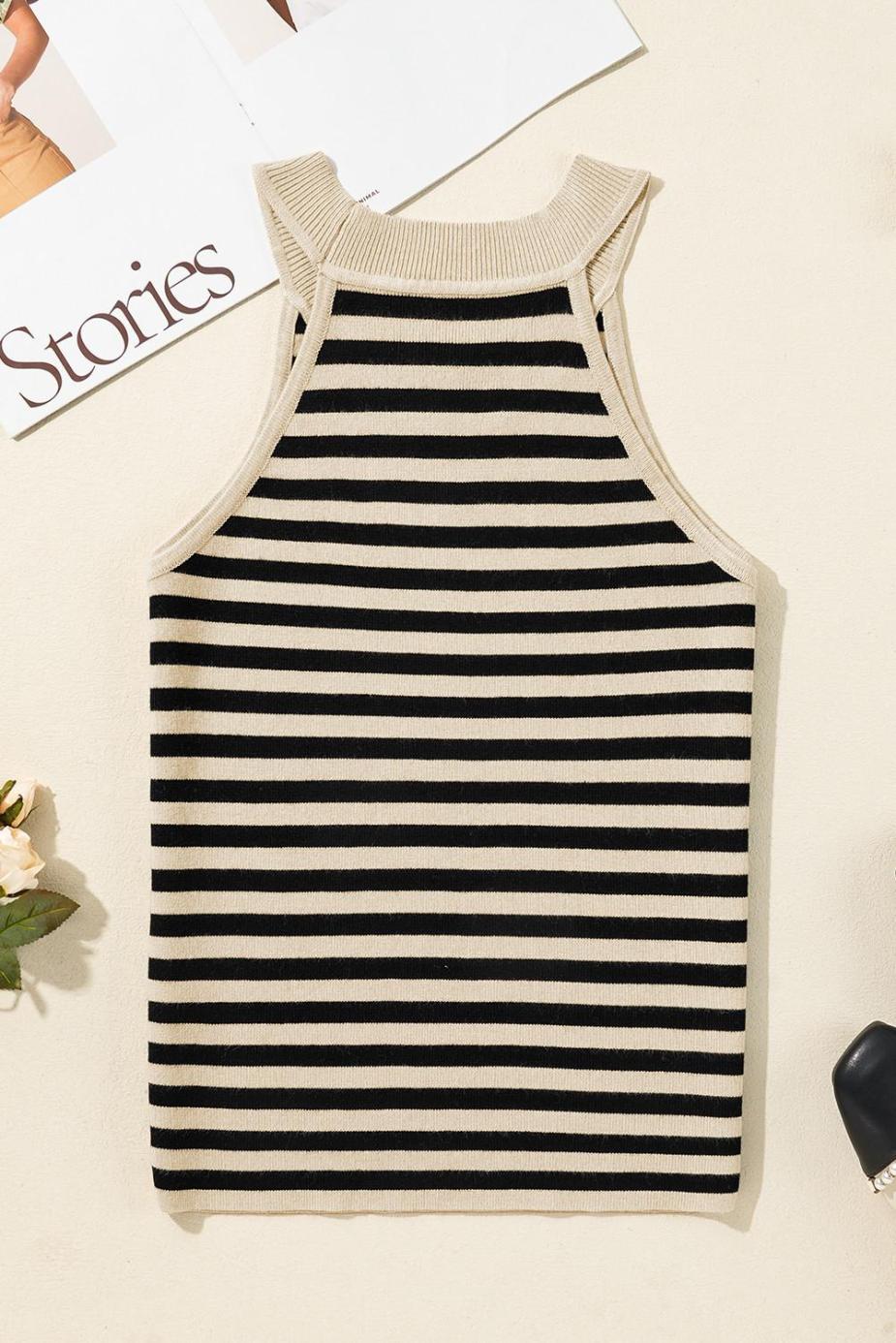 Knit Tops | Black Stripe Crew Neck Slim Fit Sweater Vest - Women