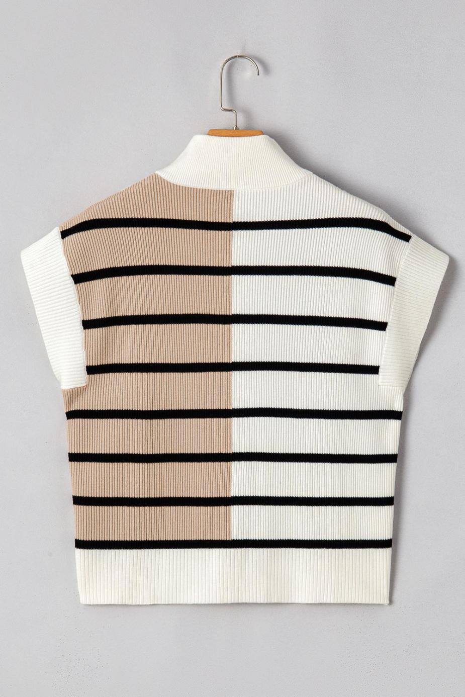 Knit Tops | Black Stripe Quarter Zip Collar Knit Vest - Women
